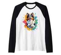 Funny Shetland Sheepdog Splash Art Shetland Sheepdog Lovers Raglan Baseball Tee