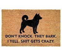 Funny Shiba Inu Entrance Doormat - Don't Knock They Bark I Yell Gets Crazy - Bold Quote for Porch - Patio - Indoor Decor - Durable Non Slip Floor Mat - Pet Owners - Everyday Use