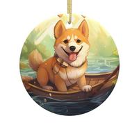 Funny Shiba Inu Printing Round Ceramic Ornaments - Christmas Tree Decorations, Adding Warmth and Sparkle to Holiday Parties