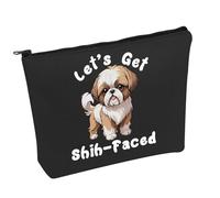 Funny Shih Tzu Cosmetic Bag Let's Get Shih-Faced Cosmetic Bag Shih Tzu Mama Makeup Bag Shih Tzu Lover Gift (Get Shih-Faced B)