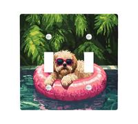 Funny Shih Tzu Dog Switch Cover Wall Plate 2 Gang Double Toggle, Summer Pixel Art Chien Electrical Faceplate for Bedroom Bathroom Decor, Puppy Standard Size Switchplate