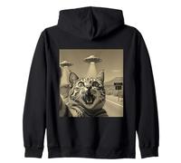 Funny Shocked Cat Selfie UFO Extraterrestrial Encounter Zip Hoodie