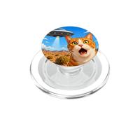 Funny Shocked Cat UFO Desert Alien Encounter Graphic PopSockets PopGrip for MagSafe