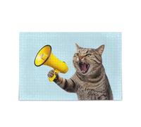 Funny Shouting Cat Light Blue Wooden Puzzles Family Puzzles 1000 Pieces 29.5×19.7 in