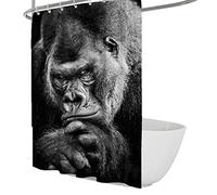 Funny Shower Curtain Set Grey Brown Gorilla Close-Up Portrait Polyester Fiber Bathroom Home Decoration Quick Drying with Hook W150xL180cm
