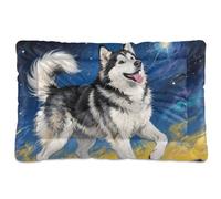 Funny Siberian Husky Dog Oil Painting Washable Dog Sleeping Mattress Soft Anti-Slip Dogs Crate Mat for Large Jumbo Medium Small Dogs 36" x 24"