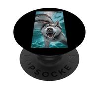 Funny Siberian Husky Dog Selfie with Shark Ocean Lover 2025 PopSockets Adhesive PopGrip