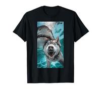 Funny Siberian Husky Dog Selfie with Shark Ocean Lover 2025 T-Shirt