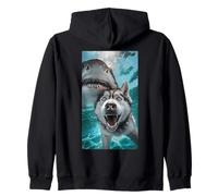 Funny Siberian Husky Dog Selfie with Shark Ocean Lover 2025 Zip Hoodie