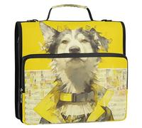 Funny Siberian Husky Dog Yellow 1.5 Inch 3 Rings Binder Organizer with Shoulder Strap & Handle Easy to Carry Portable Portfolio for Middle School Bolsa de cremallera