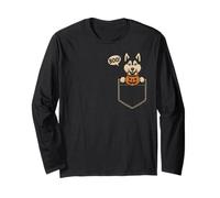 Funny Siberian Husky Halloween Cute Dog Pocket Boo Pumpkin Long Sleeve T-Shirt