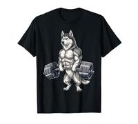 Funny Siberian Husky Lifting Weights Gym Workout Dog T-Shirt
