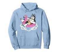 Funny Siberian Husky Pool Float Flamingo Summer Party Vibes Pullover Hoodie