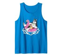 Funny Siberian Husky Pool Float Flamingo Summer Party Vibes Tank Top