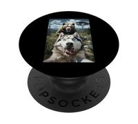 Funny Siberian Husky Selfie with Bear Meme Dog Graphic 2025 PopSockets Adhesive PopGrip