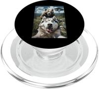 Funny Siberian Husky Selfie with Bear Meme Dog Graphic 2025 PopSockets PopGrip for MagSafe
