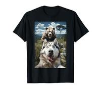Funny Siberian Husky Selfie with Bear Meme Dog Graphic 2025 T-Shirt