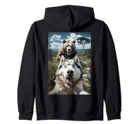 Funny Siberian Husky Selfie with Bear Meme Dog Graphic 2025 Zip Hoodie