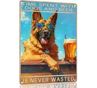 Funny Sign 8x12 Inch Time Spent With Dogs And Beer Is Never Wasted Vintage Bar Home Bathroom German Shepherd Decor Wall Decoration Tin Sign