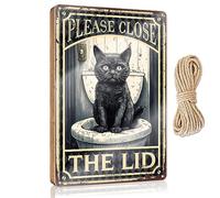 Funny Sign Decor Black Cat Please Close The Lid Wooden Sign Gifts For The Office Hanging Signs For Home Decor(23X35CM)