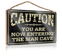 Funny Sign Decor Caution! You Are Now Entering The Man Cave Wooden Sign Home Door Sign Patio Bar Accessories(23X35CM)
