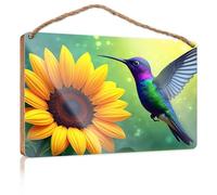 Funny Sign Decor Colorful Hummingbird Feeding On Sunflower Wooden Sign Funny Signs For Bedroom Retro Decor(23X35CM)