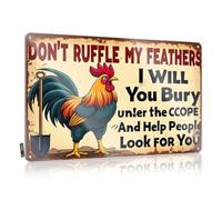 Funny Sign Decor Don'T Ruffle My Feathers, I'Ll Bury You Under The Scope And Help People Look For You Tin Sign Cave Door Sign Metal Tin Signs Funny(20X30CM)