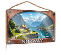 Funny Sign Decor Norwegian Fjord Serenity: A Picturesque Village Amidst Majestic M Wooded Sign Pool Decorations Outdoor Bar Signs For Home Bar(23X35CM)
