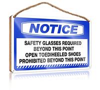 Funny Sign Decor Notice Safety Glasses Required Beyond This Point Open Toediheeled Shoes Prohibited This Wooden Sign Home Door Sign Patio Bar Accessories(15X28CM)
