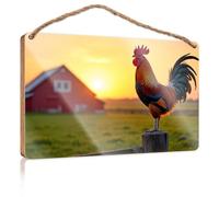 Funny Sign Decor Rooster Crowing At Sunset On The Farm Wooden Sign Funny Signs For Bedroom Retro Decor(15X28CM)