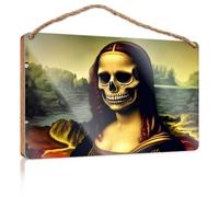 Funny Sign Decor Skull Of Mona Lisa: A Mysterious Transformation Wooden Sign Funny Signs For Bedroom Retro Decor(23X35CM)