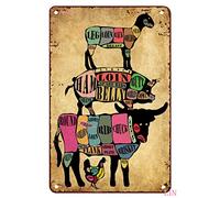 Funny Sign for Door Pork Pig Beef Cow Lamb Chicken Meat Cuts Chart Cow Butchers Meat Steak Cuts Art Poster Decor Tin Signs Vintage Signs Home Decor Wall Metal Poster for Room Office Kitchen 8x12 inch