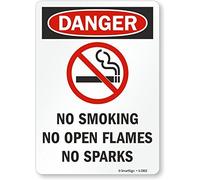 Funny Sign Gift Safety Danger No Smoking No Open Flames No Sparks Black Red On White Metal Sign Metal Tin Sign 8X12 Inch