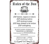 Funny Sign Retro Tin Sign Rules of The Inn England Metal Plaque Vintage Design for Bar Pub Man Cafe Room Garage Courtyard Posters 12x8 Inch