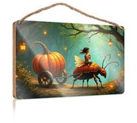 Funny Signs for Bar A Fairy Rides A Giant Insect Pulling A Pumpkin Cart in A Mystical Forest Wooded Sign Gift for Boss Woman Funny Room Decor(23X35CM)