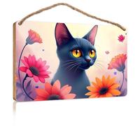 Funny Signs for Bathroom A Black Cat Surrounded By Vibrant Flowers Kitchen Sign Decor Outdoor Decorations for Patio(15X28CM)