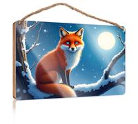 Funny Signs for Bathroom A Fox Sits On A Snowy Branch Under A Full Moon Kitchen Sign Decor Outdoor Decorations for Patio(23X35CM)