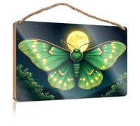 Funny Signs for Bathroom A Green Butterfly with Glowing Spots Flies Under A Full Moon Kitchen Sign Decor Outdoor Decorations for Patio(23X35CM)