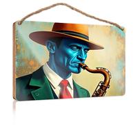 Funny Signs for Bathroom A Man in A Hat Playing A Saxophone Kitchen Sign Decor Outdoor Decorations for Patio(15X28CM)