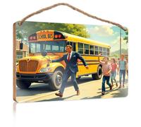 Funny Signs for Bathroom A Man in A Suit Runs Alongside A School Bus with Children Chasing After Him Kitchen Sign Decor Outdoor Decorations for Patio(15X28CM)