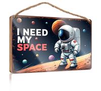 Funny Signs for Bathroom Astronaut On The Moon with Planets in Space Kitchen Sign Decor Outdoor Decorations for Patio(15X28CM)