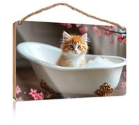 Funny Signs for Bedroom A Fluffy Kitten Sits in an Ornate Bathtub Filled with Ice Cubes Funny Signs for Bathroom Restroom Decor(20X30CM)