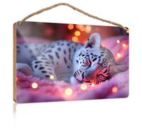 Funny Signs for Bedroom A Snow Leopard Cub Sleeping Peacefully Funny Signs for Bathroom Restroom Decor(20X30CM)