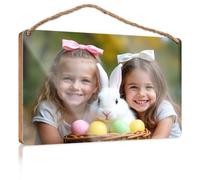 Funny Signs for Bedroom Two Girls with Easter Eggs and A Bunny Funny Signs for Bathroom Restroom Decor(20X30CM)