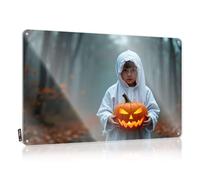 Funny Signs For Home Bar A Child In A White Ghost Costume Holds A Glowing Jack-O'-Lantern Tin Sign Metal Tin Signs Funny Vintage Bar Decor(30X40CM)