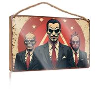 Funny Signs For Home Decor Anonymous, V For Vendetta, And A Skull In Suits: A Political Sati Wooded Sign Vintage Decor Wooden Hanging Wall Sign(15X28CM)