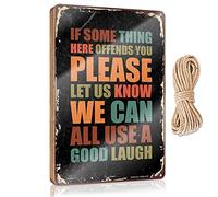 Funny Signs For Home Decor If Something Offends You Please Let Us Know We Can All Use A Good Laugh Wooden Sign Fall Porch Decor Outdoor Wall Decor(23X35CM)