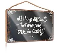 Funny Signs For Home Decor Motivational Quote: All Things Difficult Before Are Easy Wooded Sign Camper Decor Bathroom Decor Sign(23X35CM)