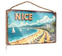 Funny Signs For Home Decor Nice Beach: A Vibrant Coastal Paradise With Sailing Boats And Pal Wooded Sign Vintage Decor Wooden Hanging Wall Sign(23X35CM)