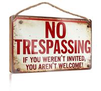 Funny Signs For Home Decor Rusty Metal 'No Trespassing' Sign With Bold Warning Text Wooded Winter Door Decorations Home Decor Clearance Farmh(15X28CM)